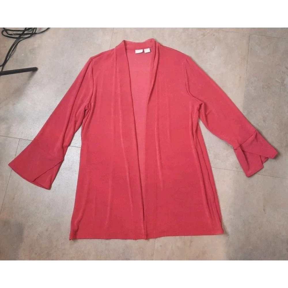 New Chicos Travelers Split Sleeve Jacket Ruby Red Size 2 Open Cardigan Casual... - Picture 2 of 10
